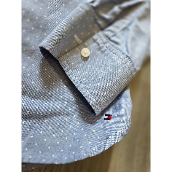 Tommy Hilfiger Womens Blue Gray Polka Dot L/G Cotton Blouse - Picture 6 of 9